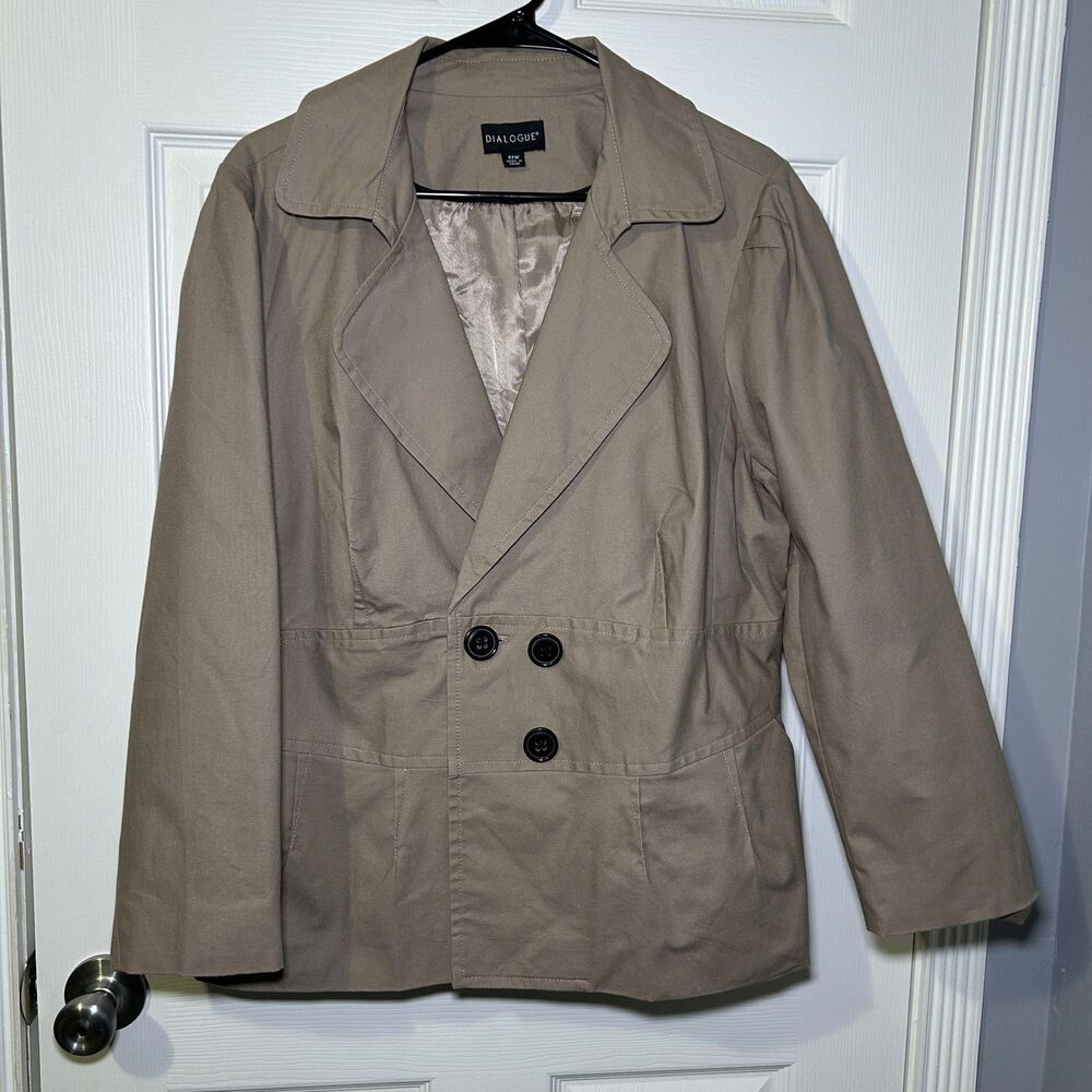 Dialogue Jacket Women's 22W Beige Double Breasted Twill Short Trench Lined